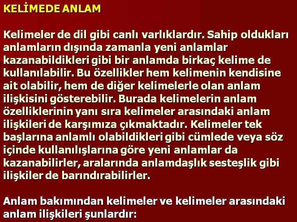 Kelimede Anlam Nedir