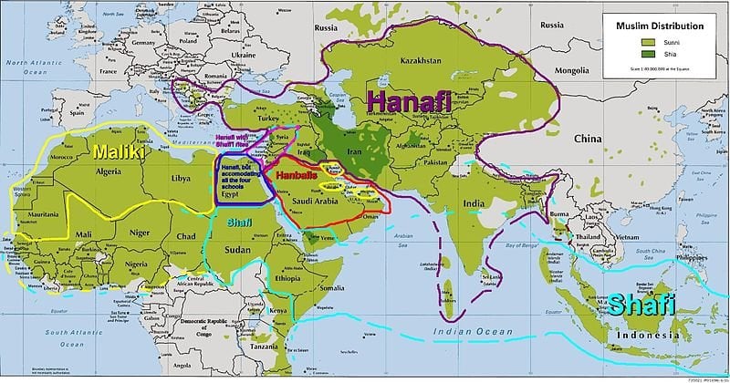 Sünni mezheplerinin yayıldığı bölgeler