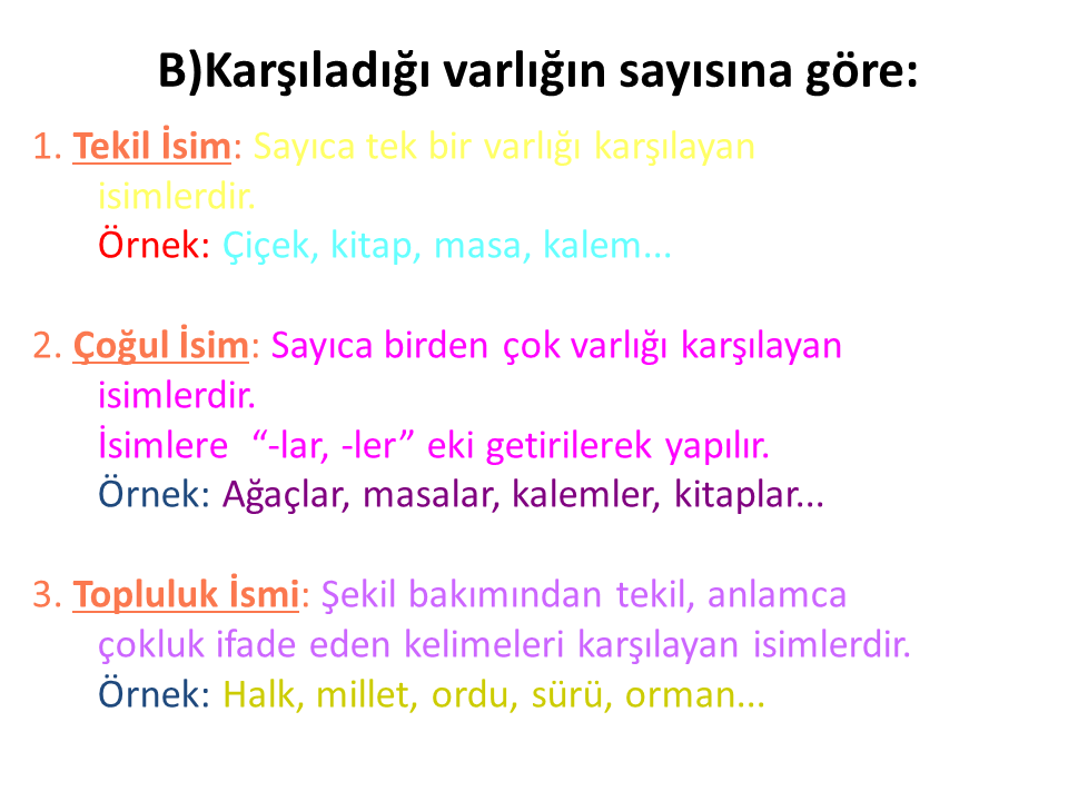 Varliklarin Sayilarina Gore Isimler Nedir