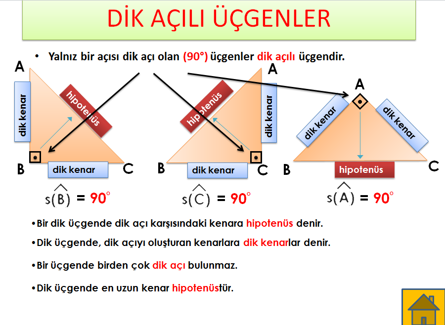 Dik Acili Ucgenin Kenar Ve Aci Ozellikleri Nedir