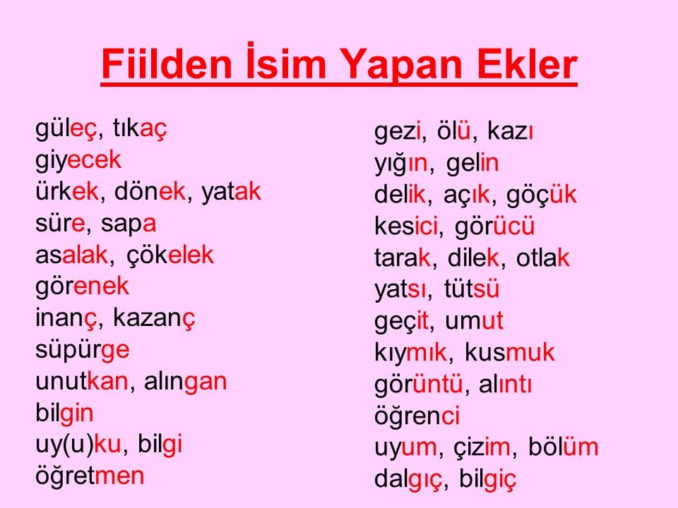 Fiilden İsim Yapan Yapım Ekleri Örnekleri