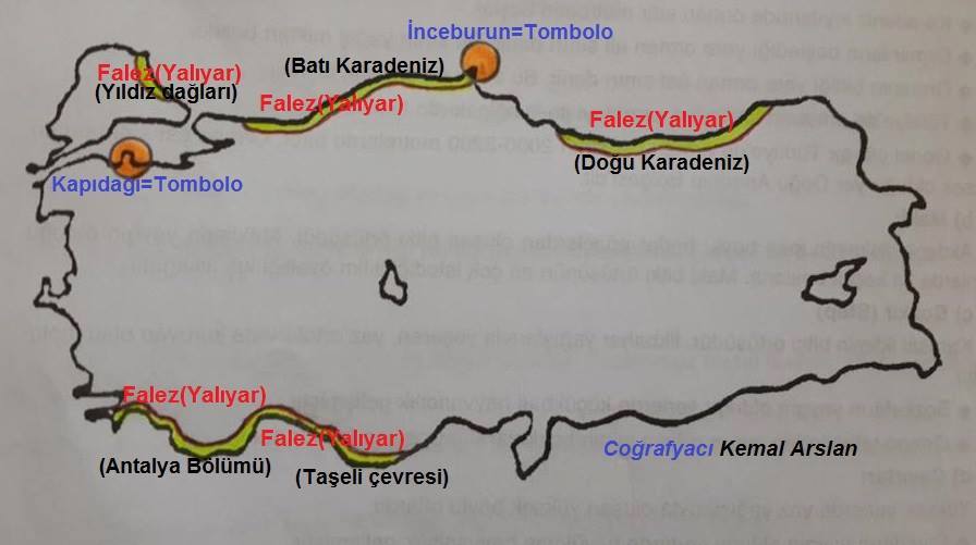 Türkiye dalga aşınım ve biriktirme şekilleri haritası